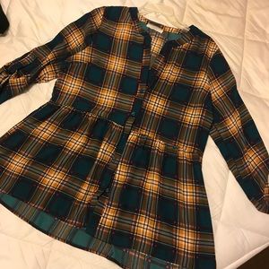 Plaid Poema Tunic in Green, Burgundy & Gold